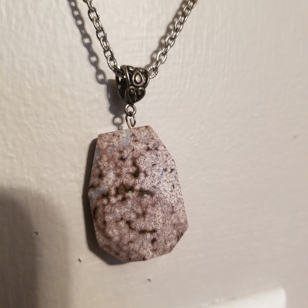 Purple Stone necklace with heavy chain.